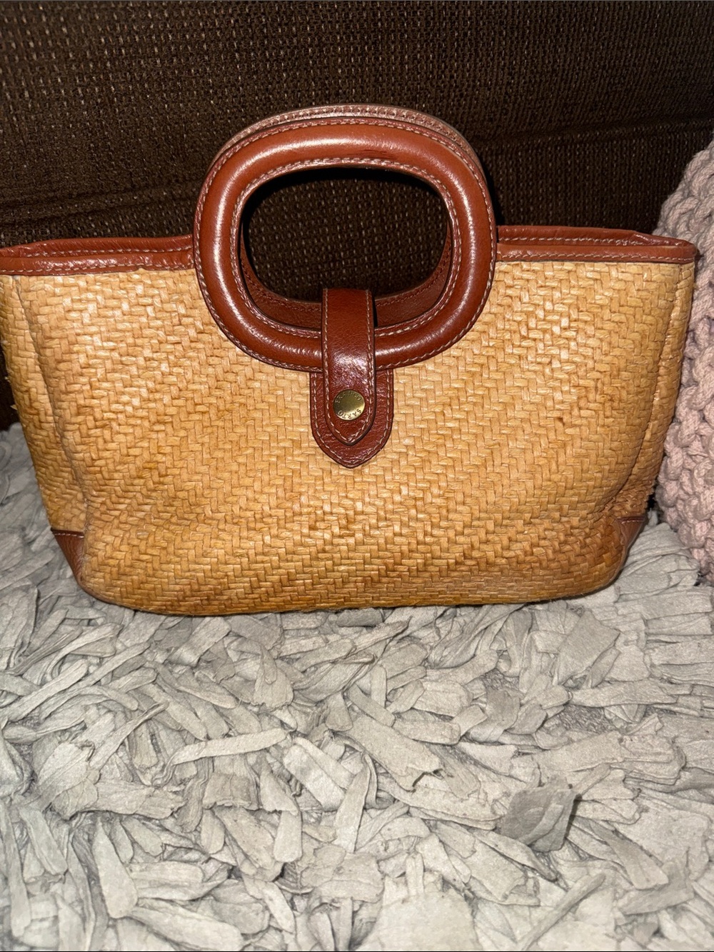 Franco sarto Woven Straw Tote with BrownTrim vintage